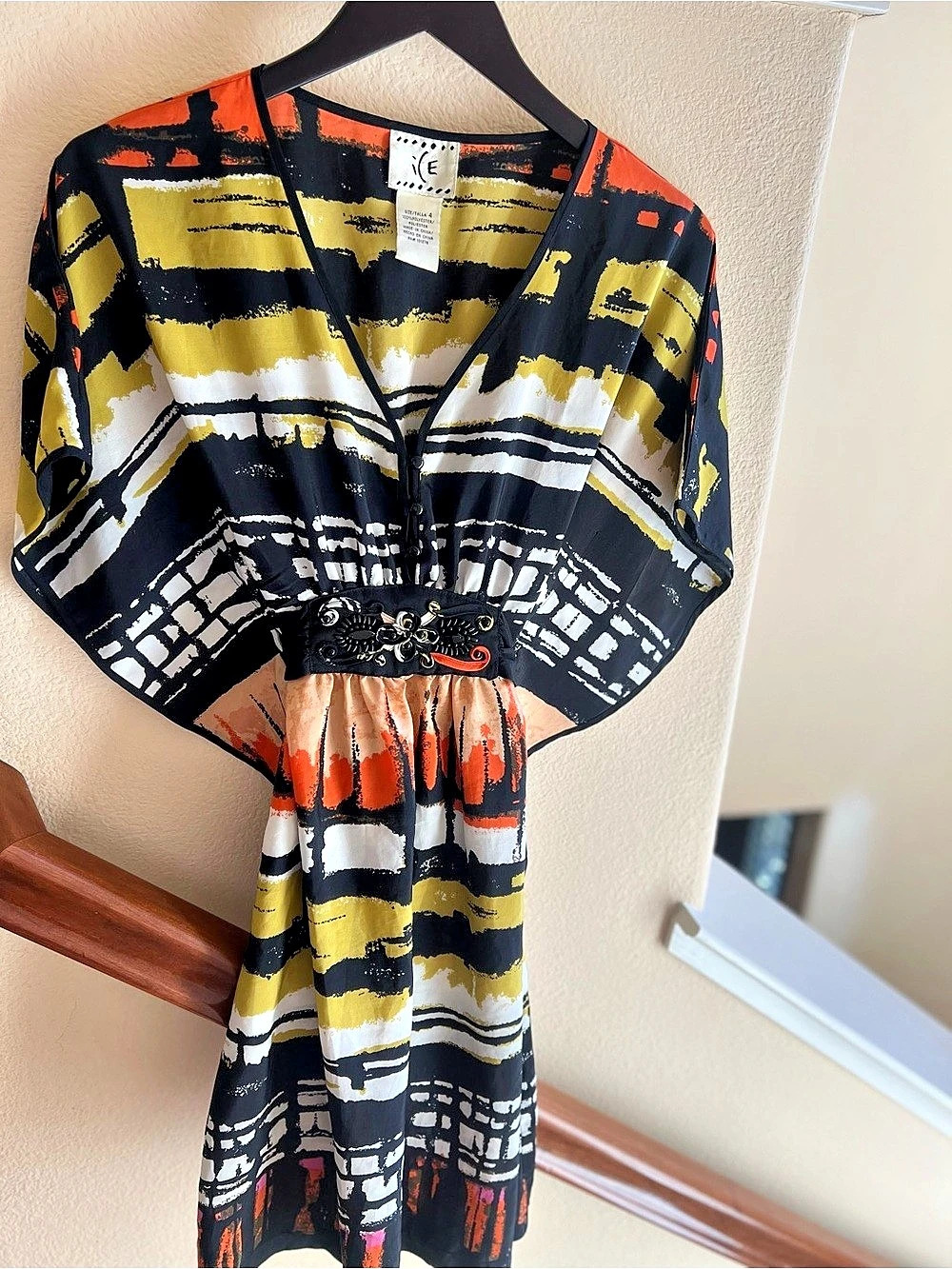 Vintage Inspired Y2K iCe Artsy Boho Abstract Brushstroke Tunic Mini Dress Size 4